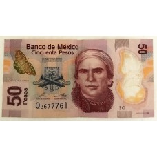 MEXICO 2013 . FIFTY 50 PESOS BANKNOTE . POLYMER BANKNOTE